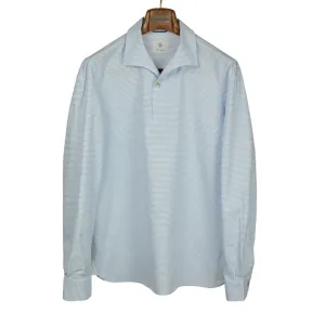 Light blue horizontal stripe long-sleeve popover, one-piece "Miami" collar (restock)