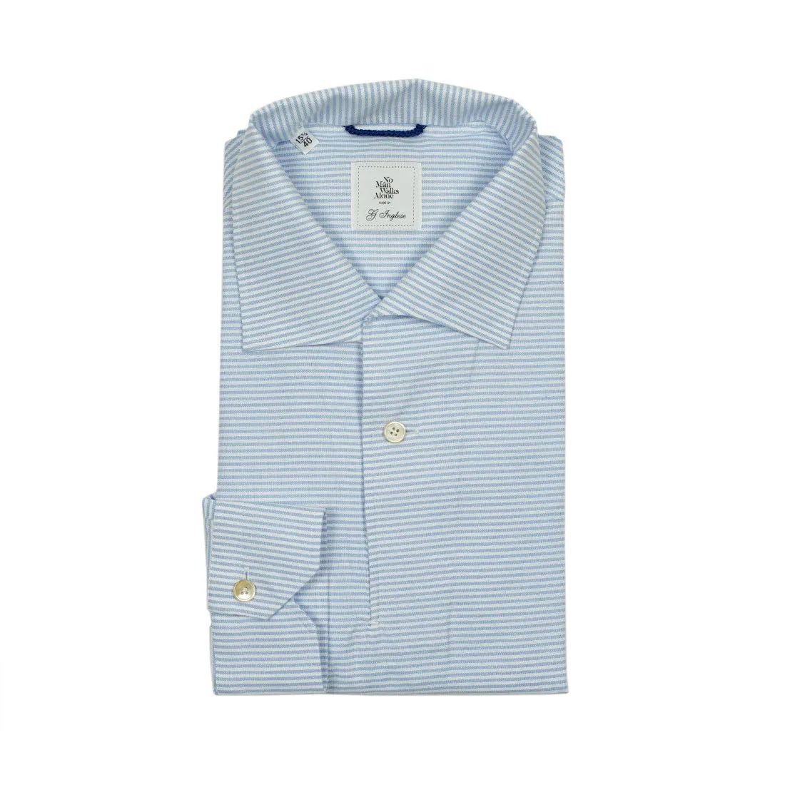 Light blue horizontal stripe long-sleeve popover, one-piece "Miami" collar (restock)