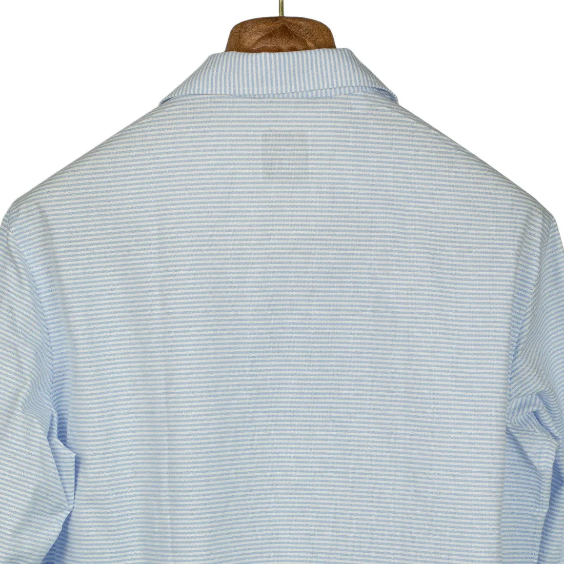 Light blue horizontal stripe long-sleeve popover, one-piece "Miami" collar (restock)