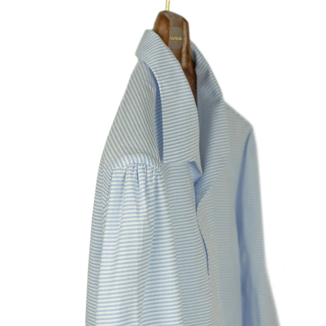 Light blue horizontal stripe long-sleeve popover, one-piece "Miami" collar (restock)