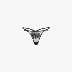 Lindie Mid Rise Mesh Panty with Floral Embroidery Agent Provocateur Black