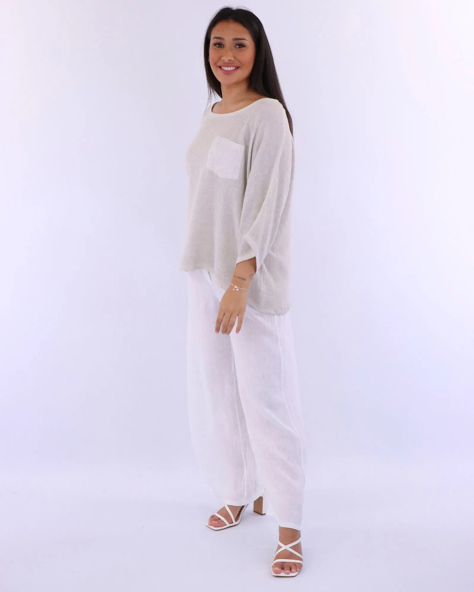 Linen and Cotton Blend Pocket Top