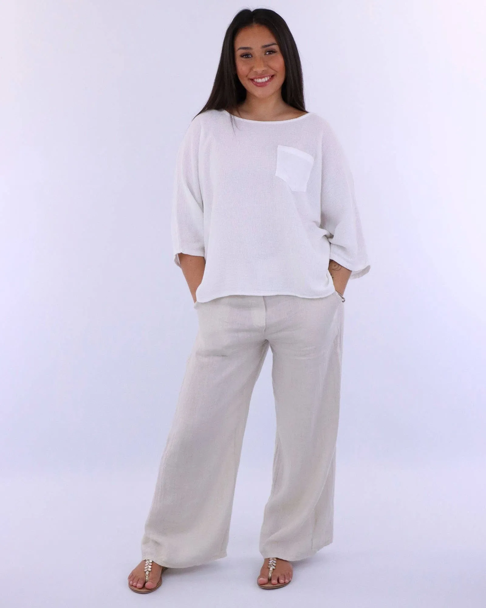 Linen and Cotton Blend Pocket Top