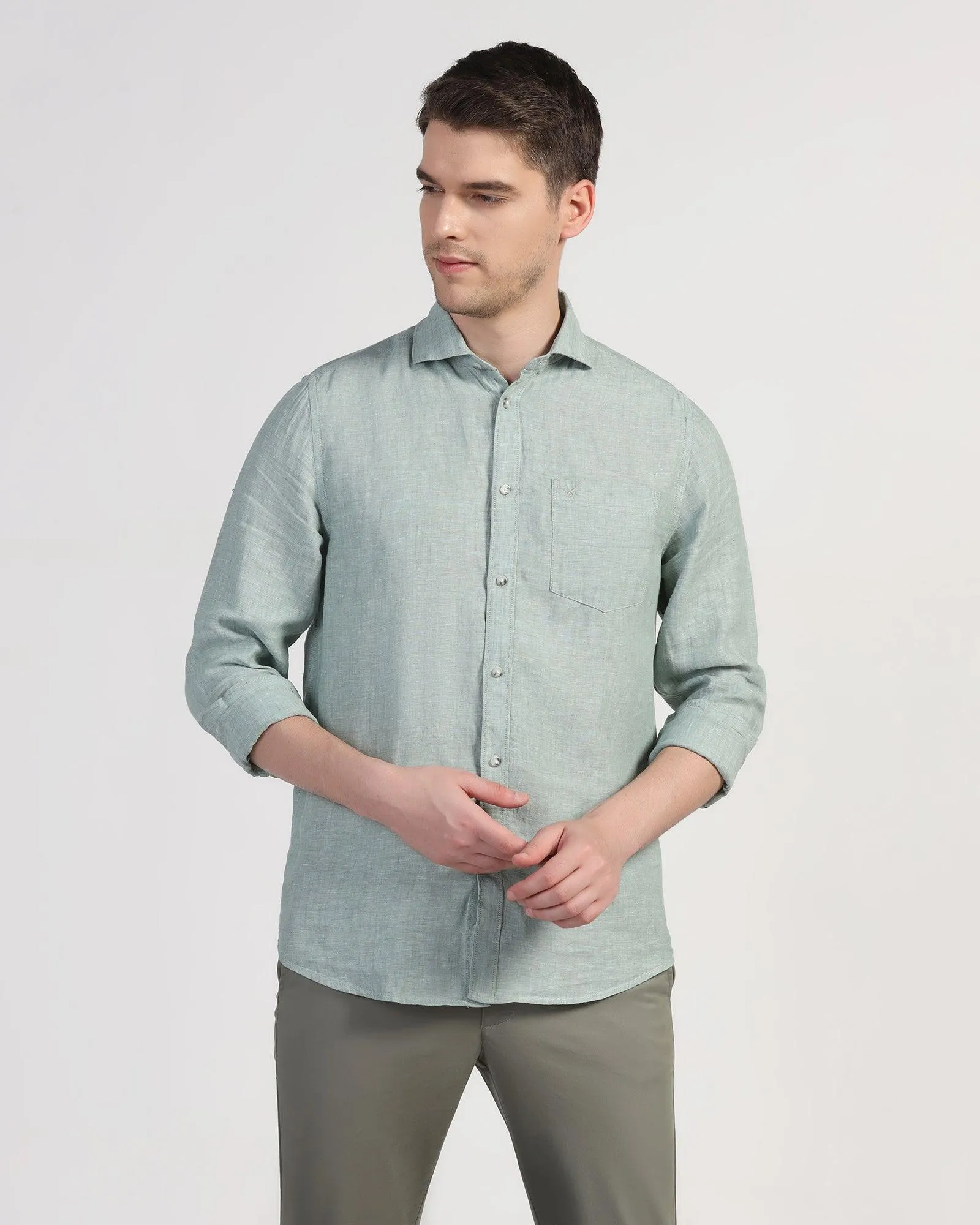 Linen Casual Green Solid Shirt - Stefan