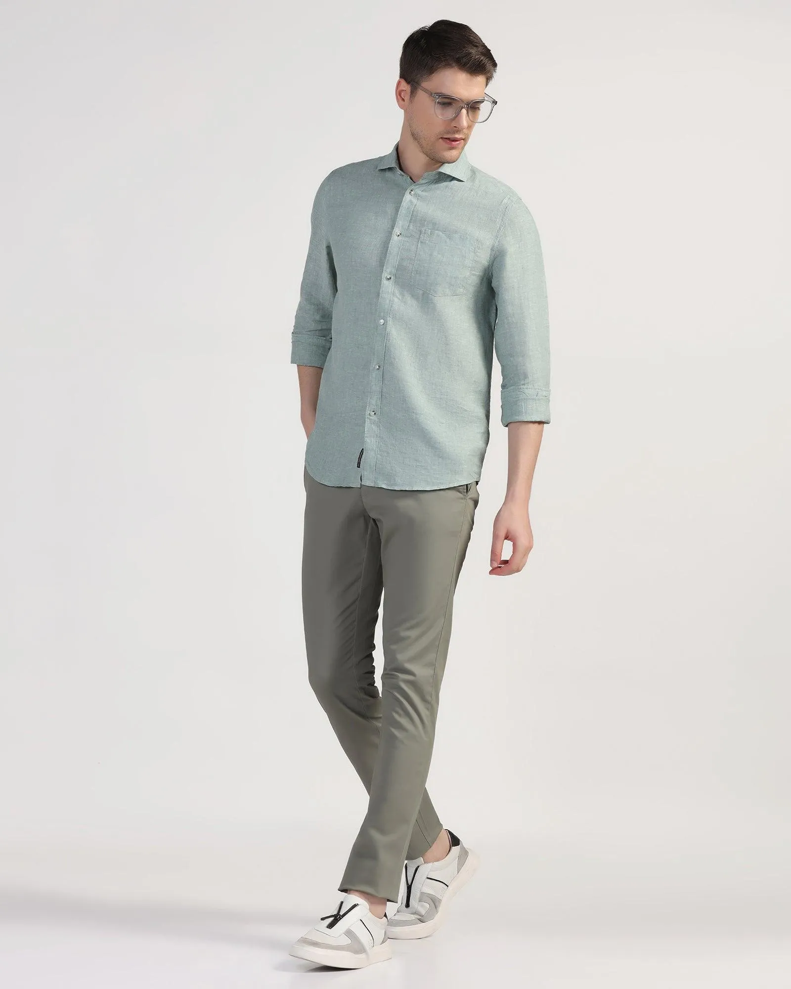 Linen Casual Green Solid Shirt - Stefan