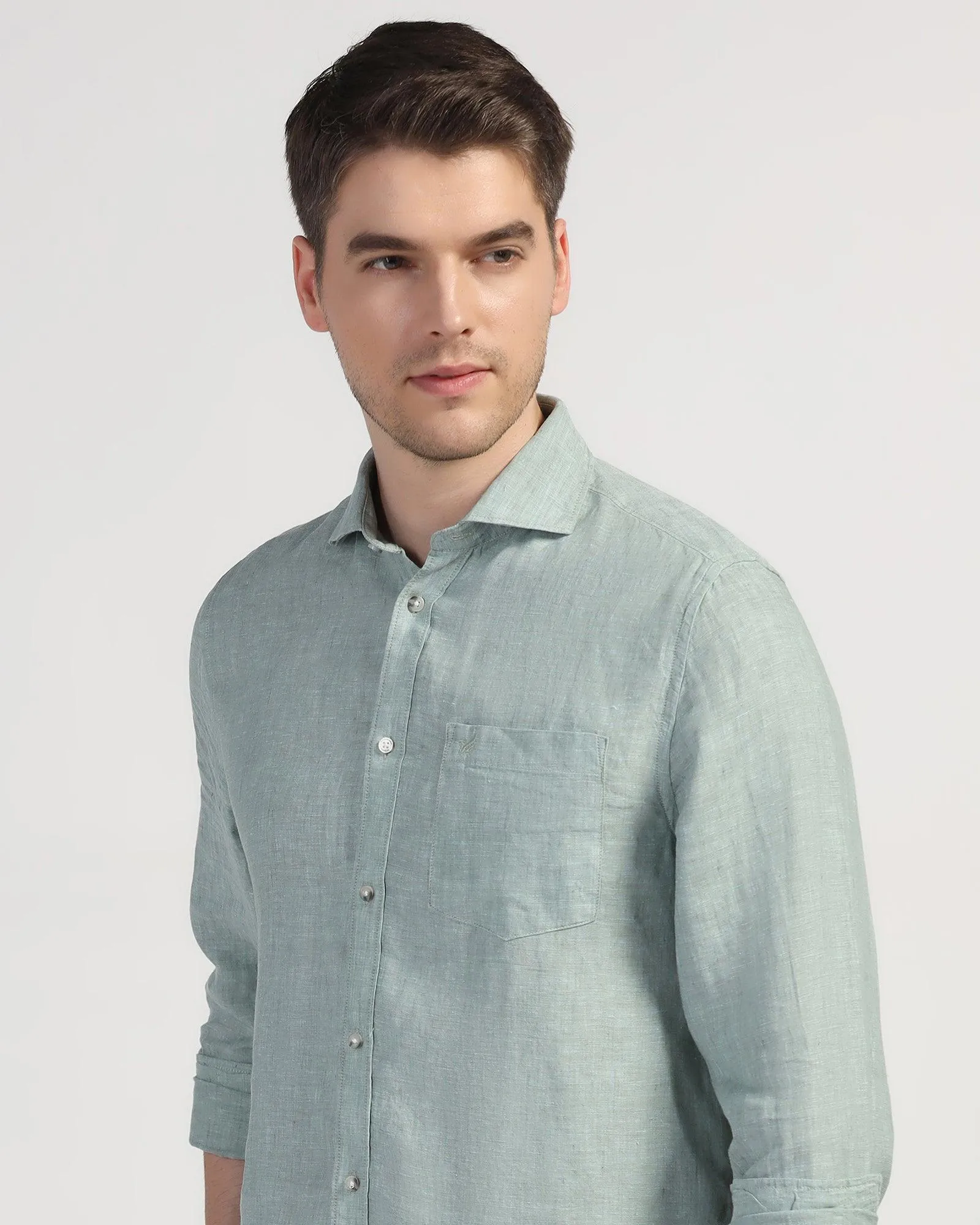 Linen Casual Green Solid Shirt - Stefan