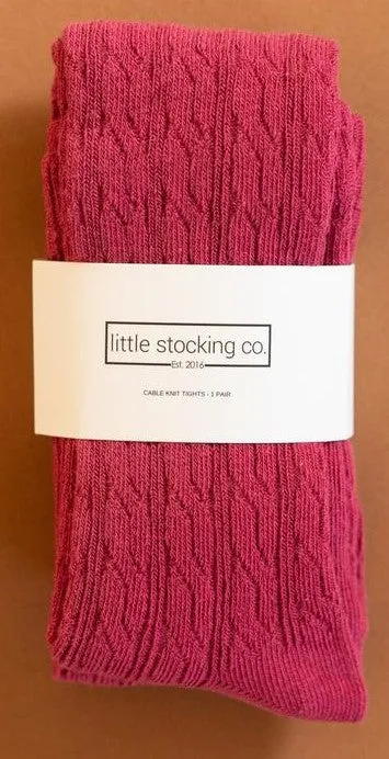 Little Stocking Co Cable Knit Tights - Raspberry