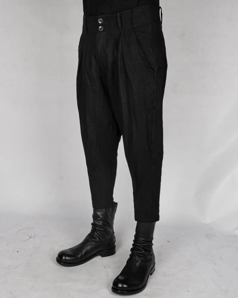 Low crotch linen trousers