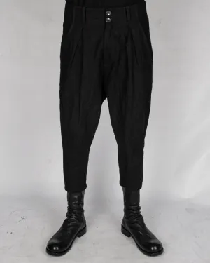 Low crotch linen trousers