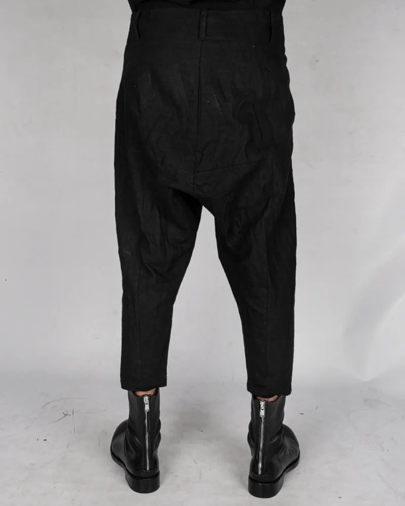 Low crotch linen trousers