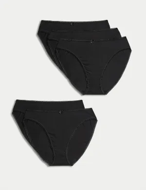 Marks & Spencer Cotton Lycra 5 Pair High Briefs, Black