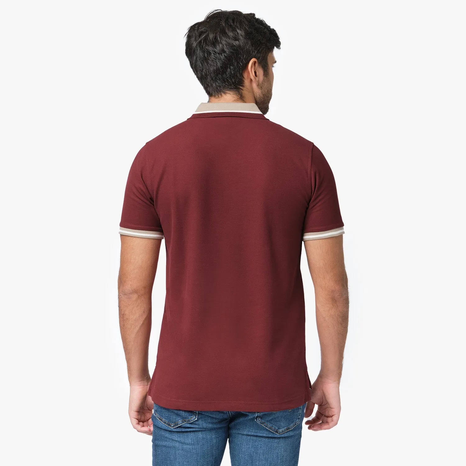 Men's Contrast Neck Lines Detail Polo Shirt