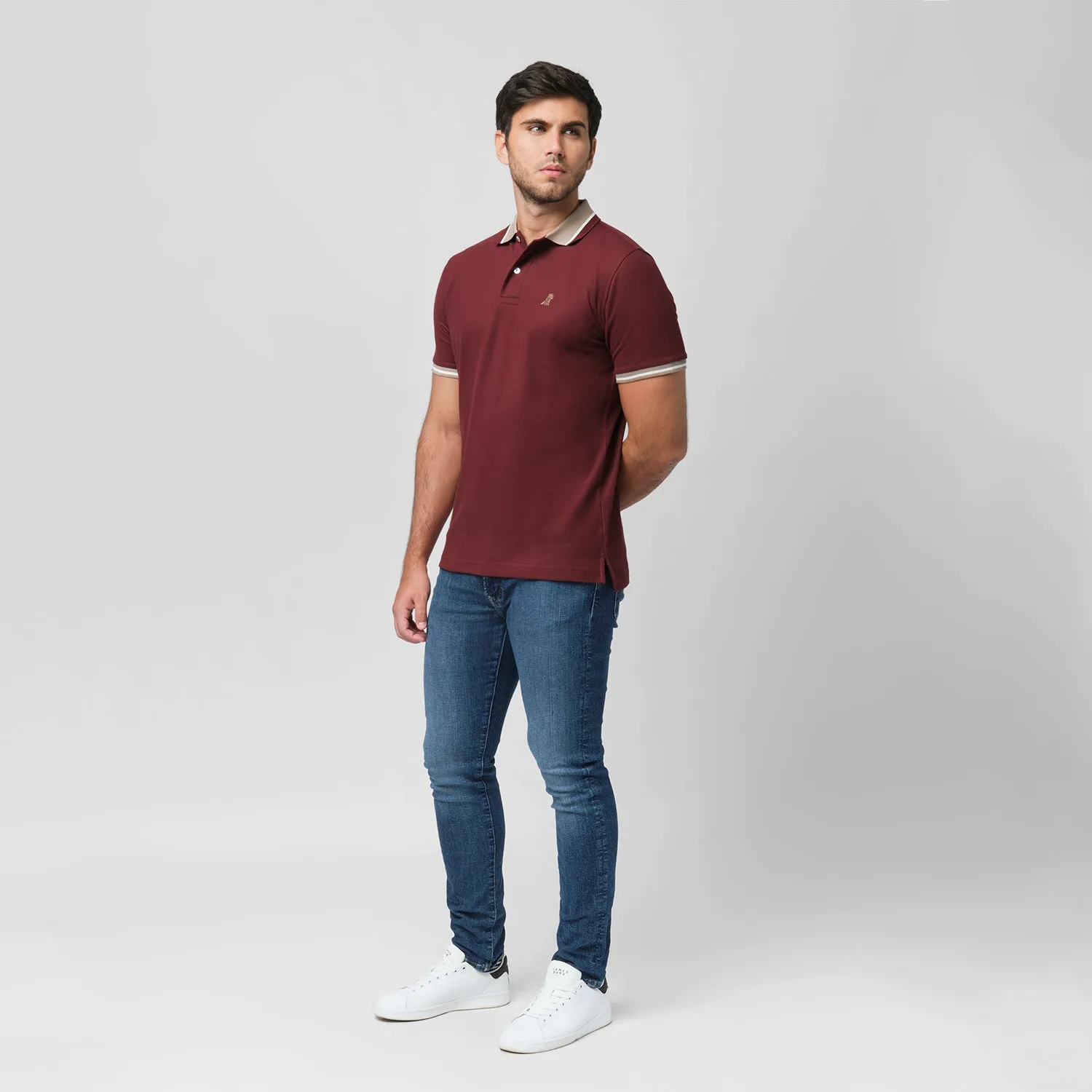 Men's Contrast Neck Lines Detail Polo Shirt