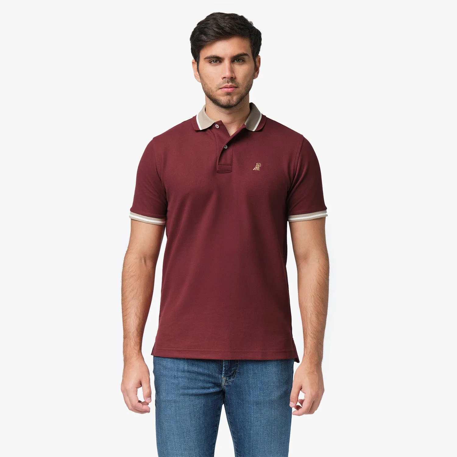 Men's Contrast Neck Lines Detail Polo Shirt