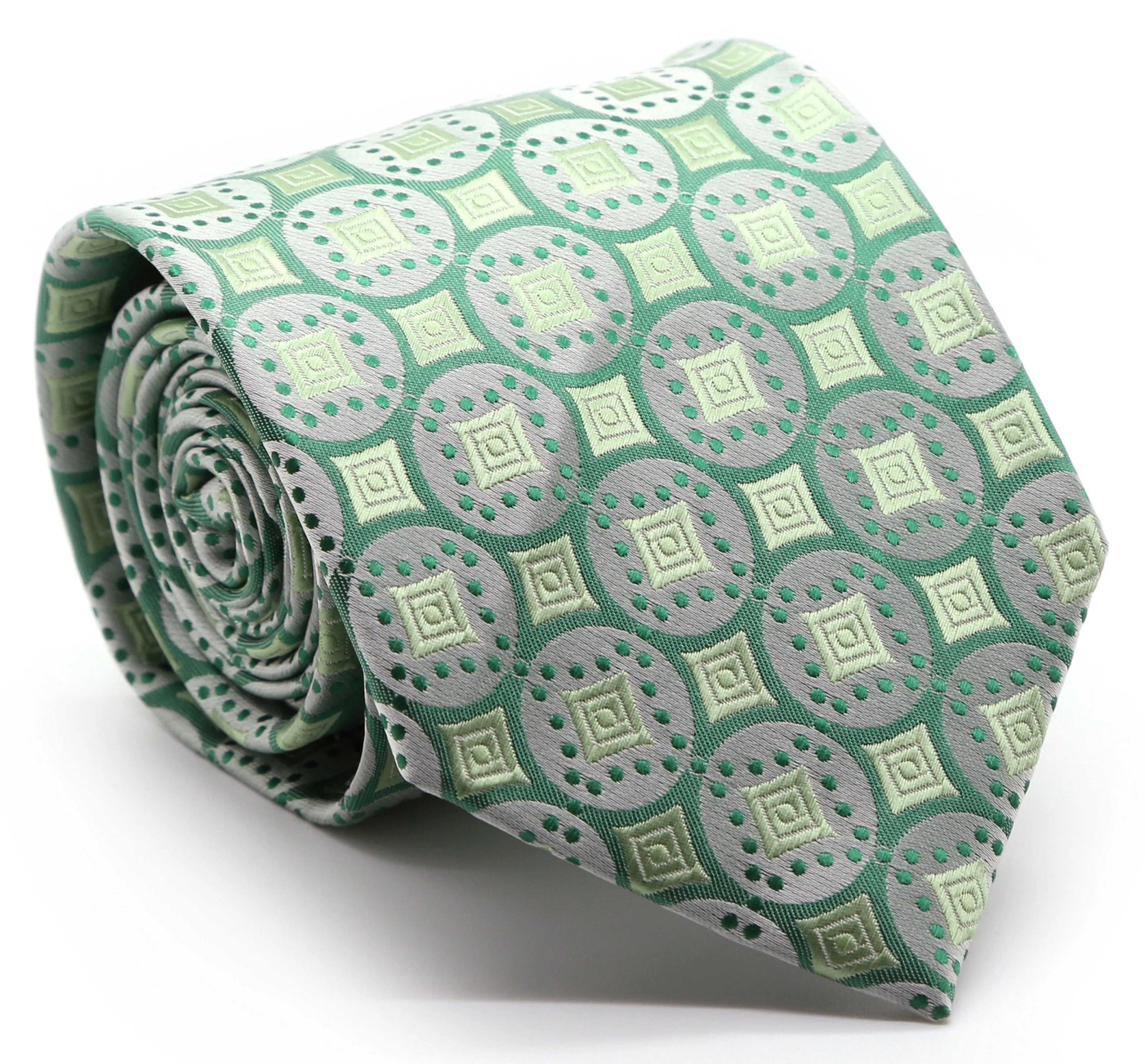 Mens Dads Classic Green Geometric Pattern Business Casual Necktie & Hanky Set I-6