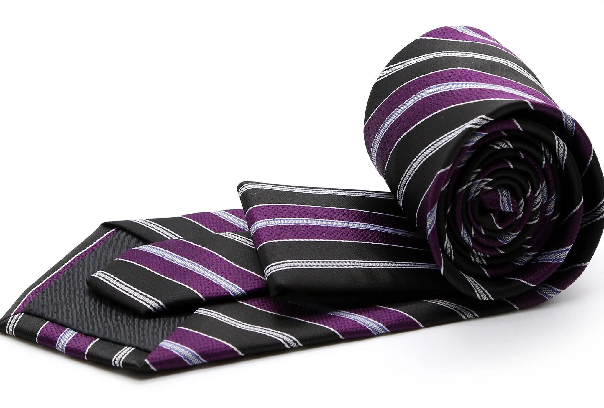 Mens Dads Classic Purple Striped Pattern Business Casual Necktie & Hanky Set F-3