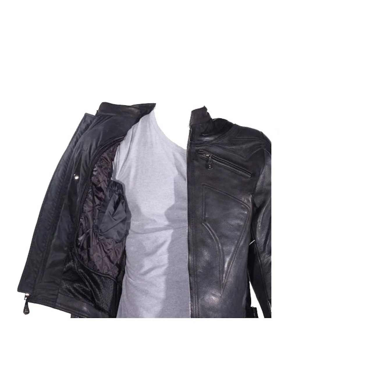 Mens Soft Naked Leather Biker Jacket with Armor Air Vents and Solid Back for Patches