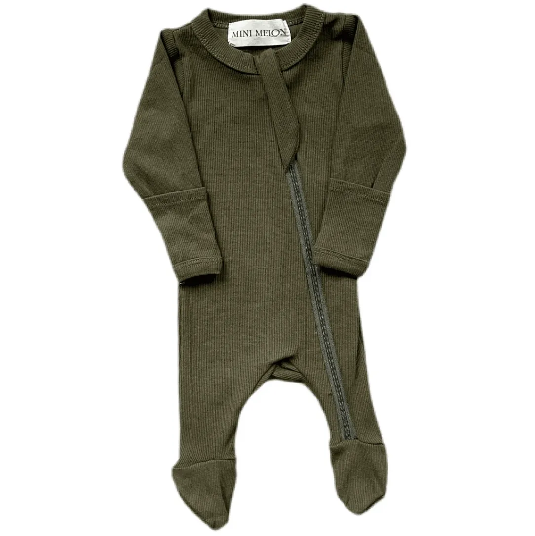 moss · organic ribbed cotton footed pajamas