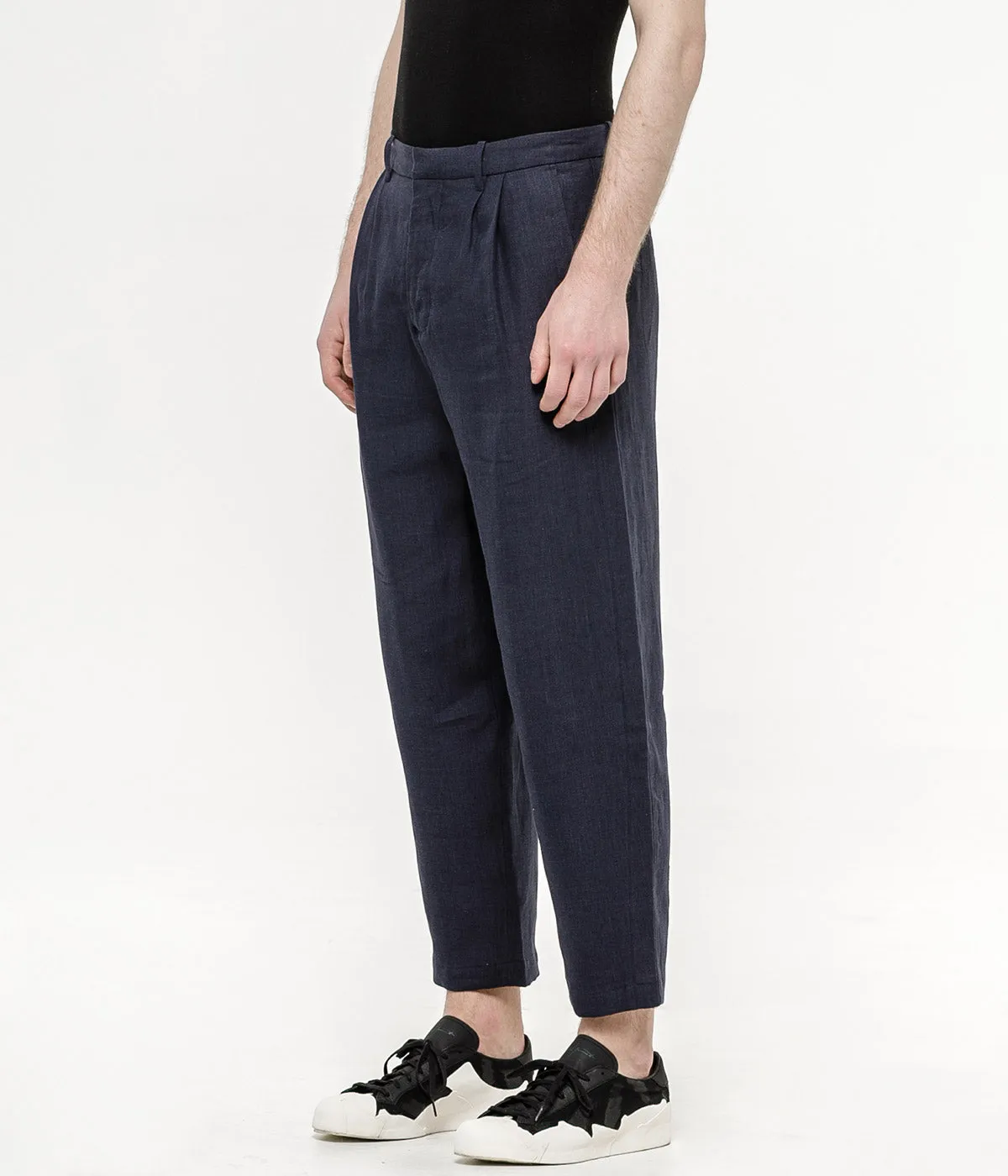 Navy Pleated Stripe Trousers