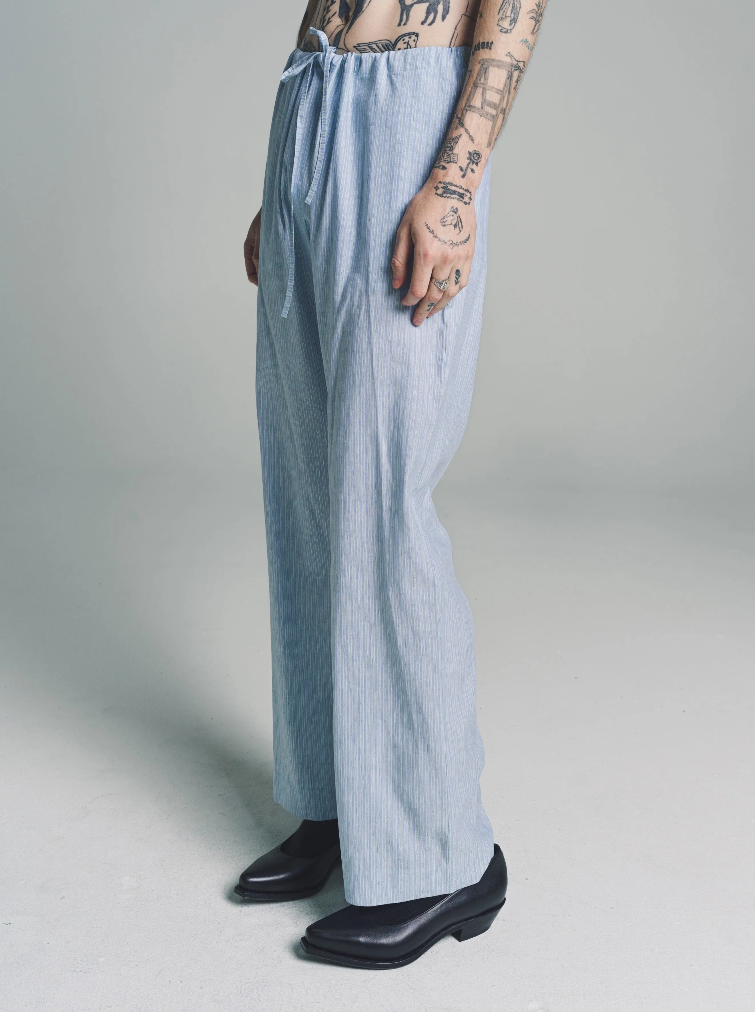 No.198 Striped Blue Linen Trousers