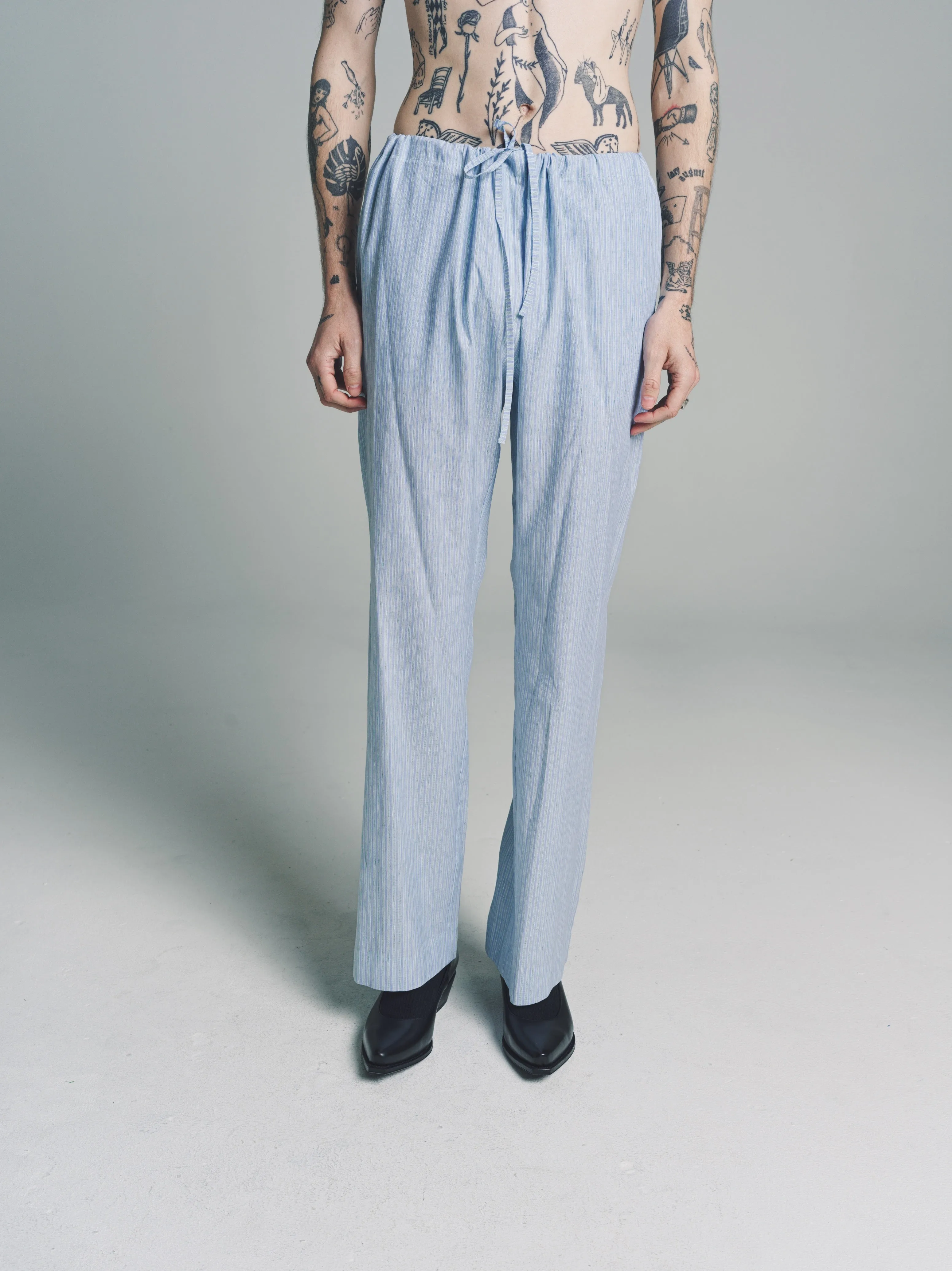 No.198 Striped Blue Linen Trousers