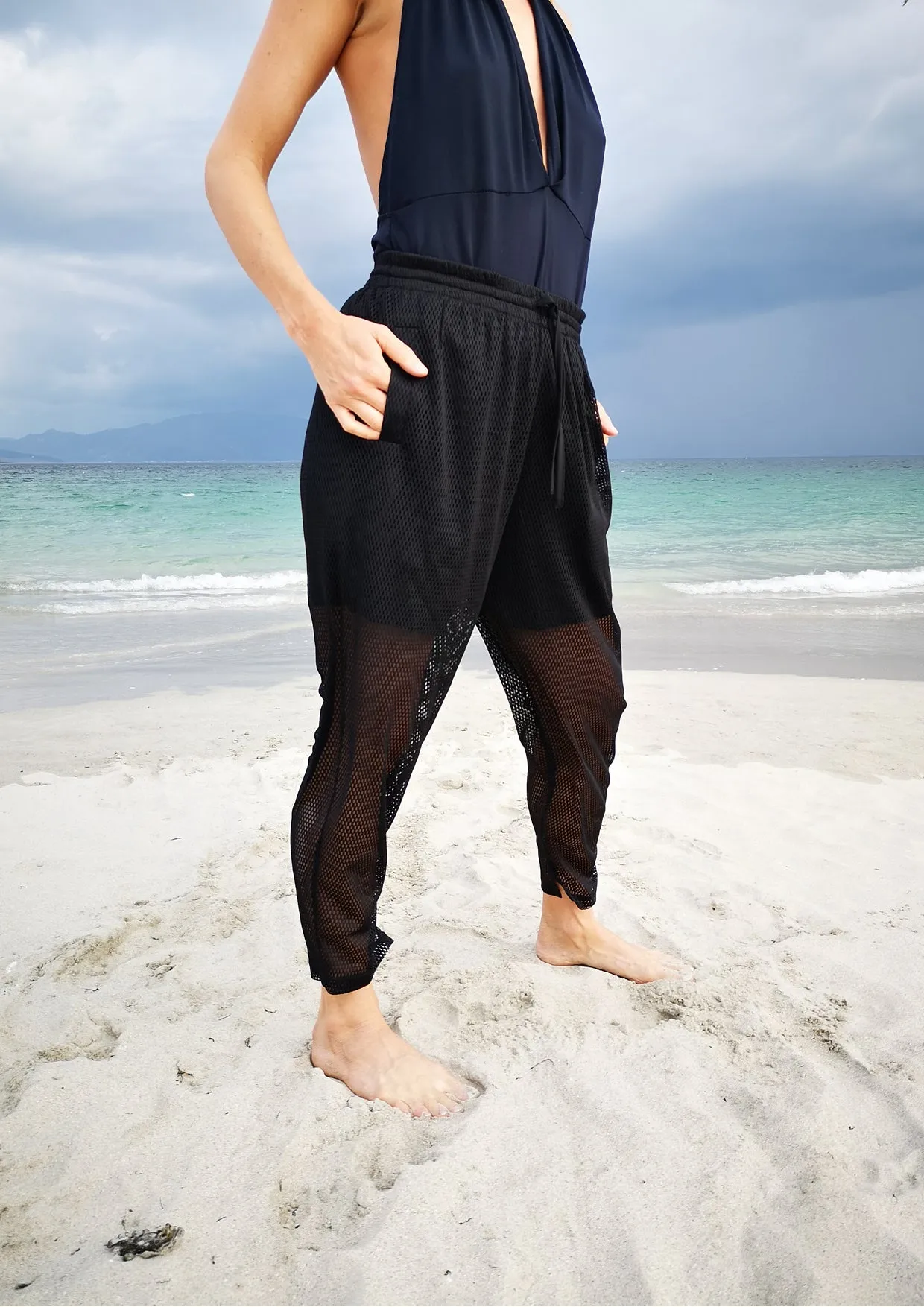 PANTS LOOSE ELASTIC WAIST - MESH black