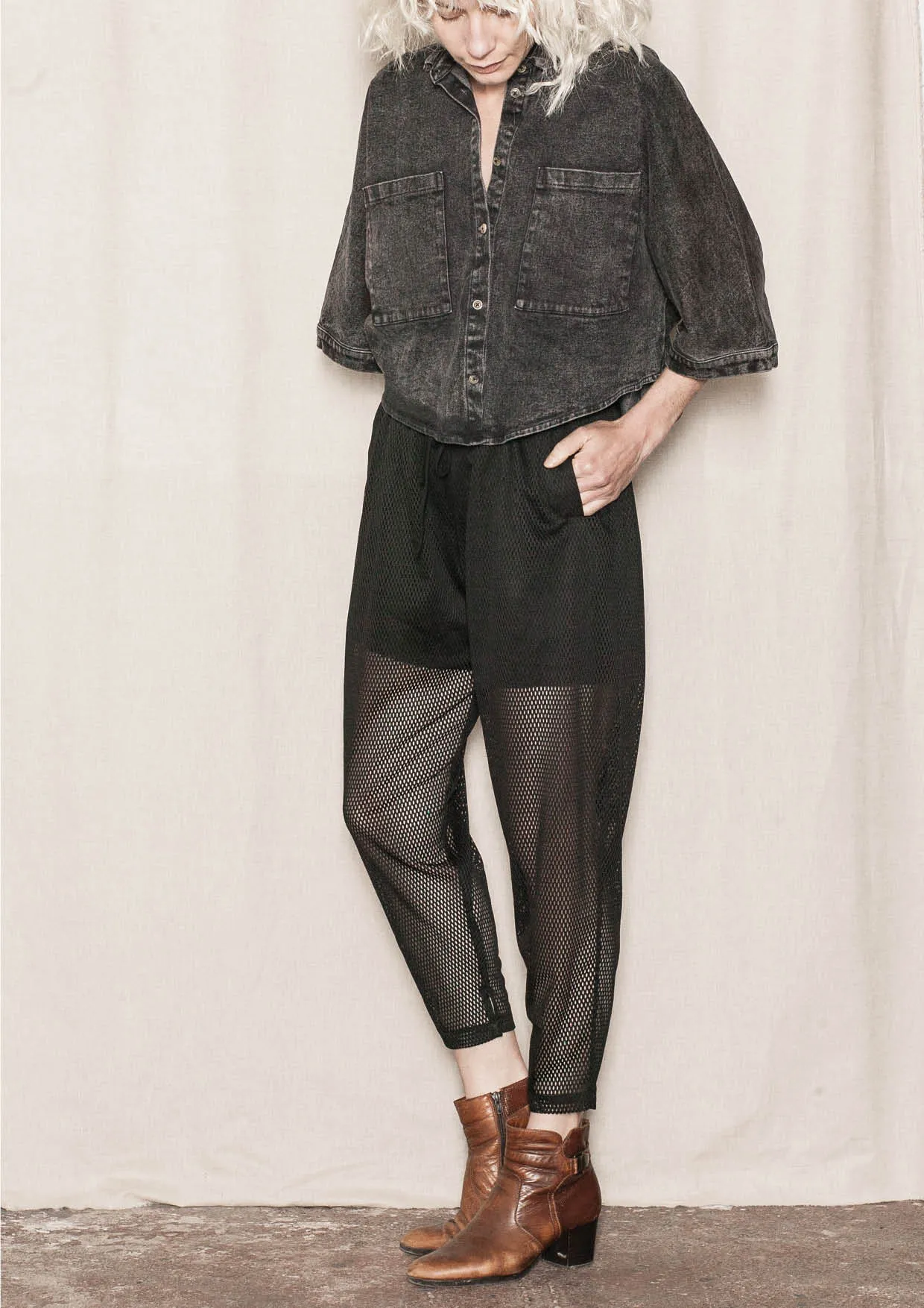 PANTS LOOSE ELASTIC WAIST - MESH black