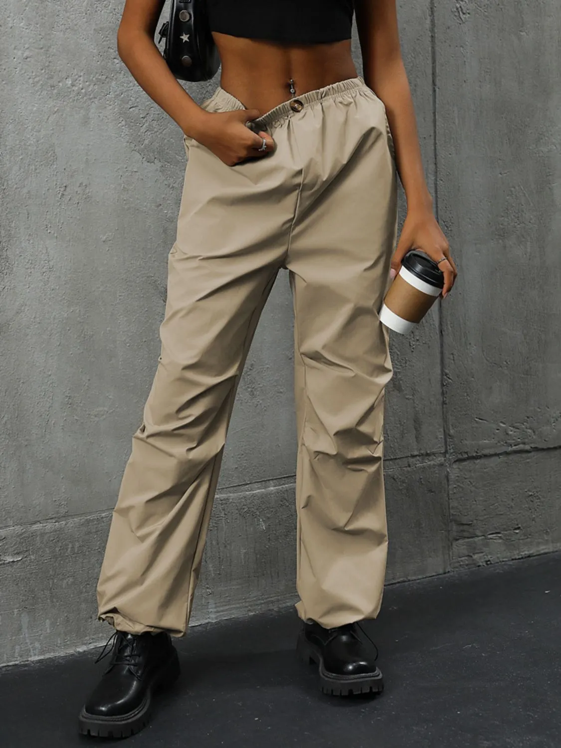 Pocketed Elastic Waist Pants