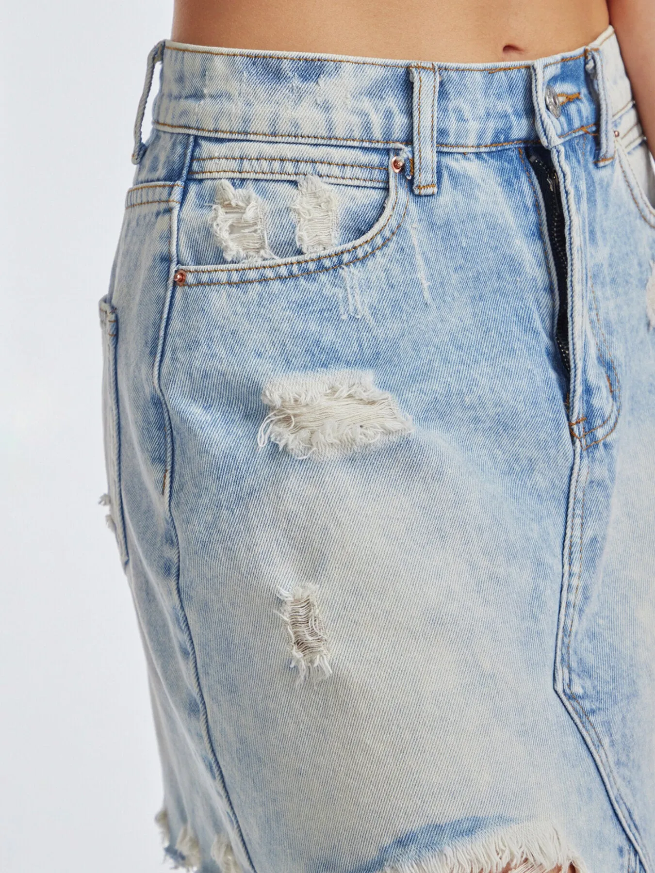 Raw Hem Ripped Denim Skirt