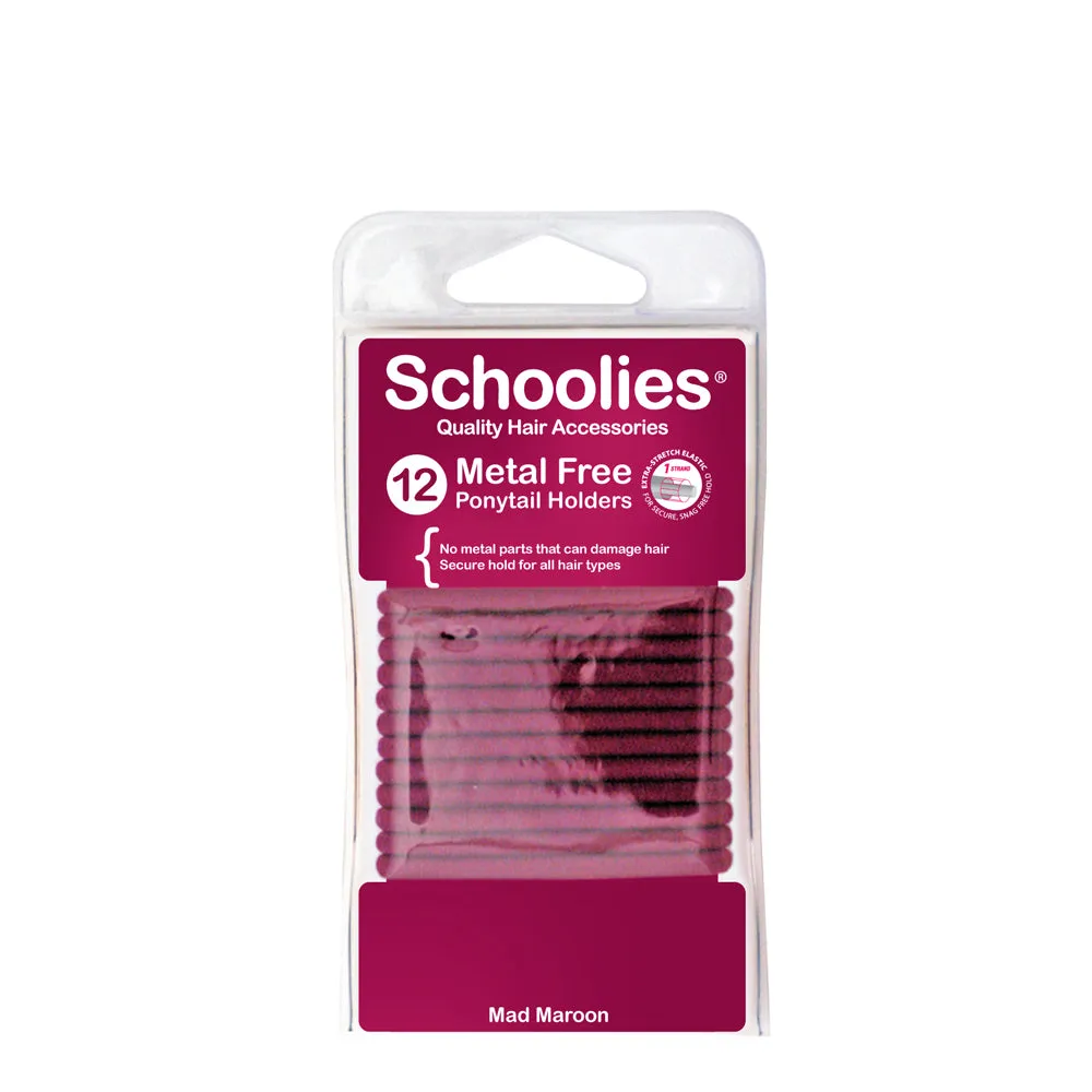 Schoolies Metal Free Ponytail Holders 12pc - Mad Maroon