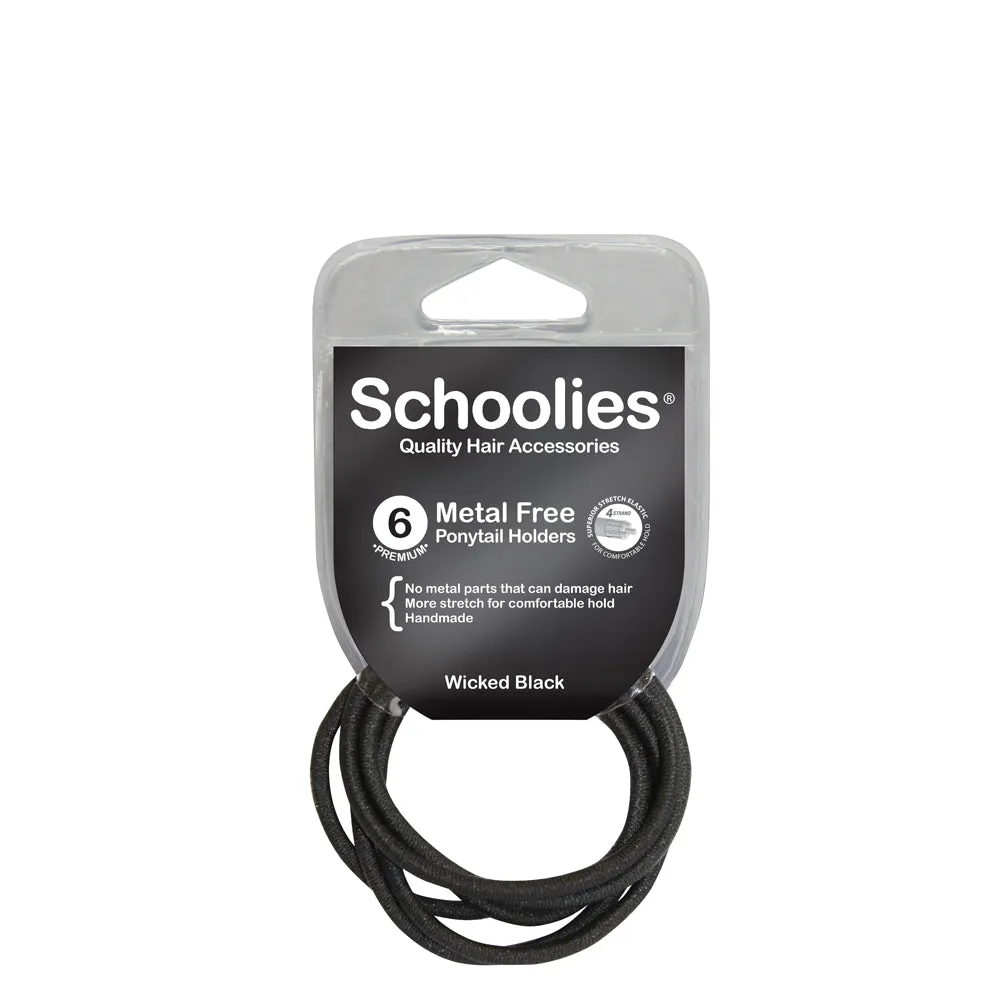 Schoolies Metal Free Ponytail Holders 6pc - Wicked Black