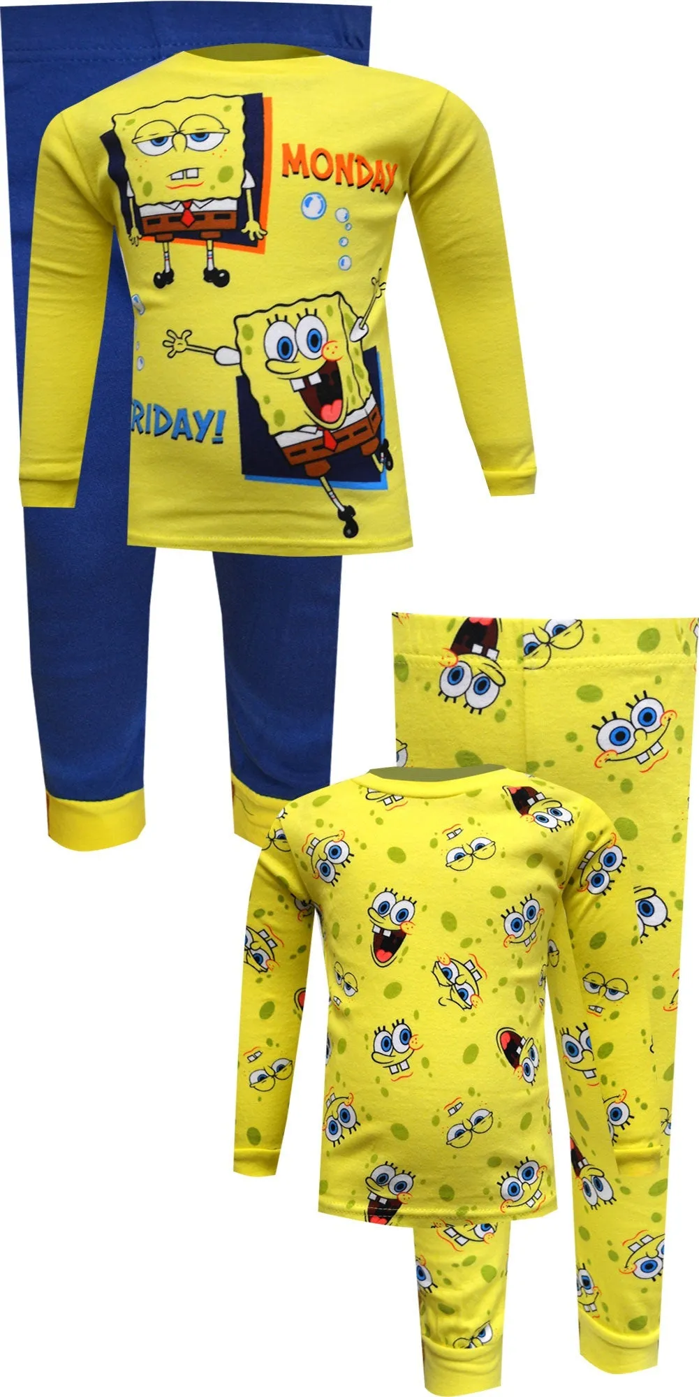 Spongebob Monday Friday Cotton 4 Piece Pajamas