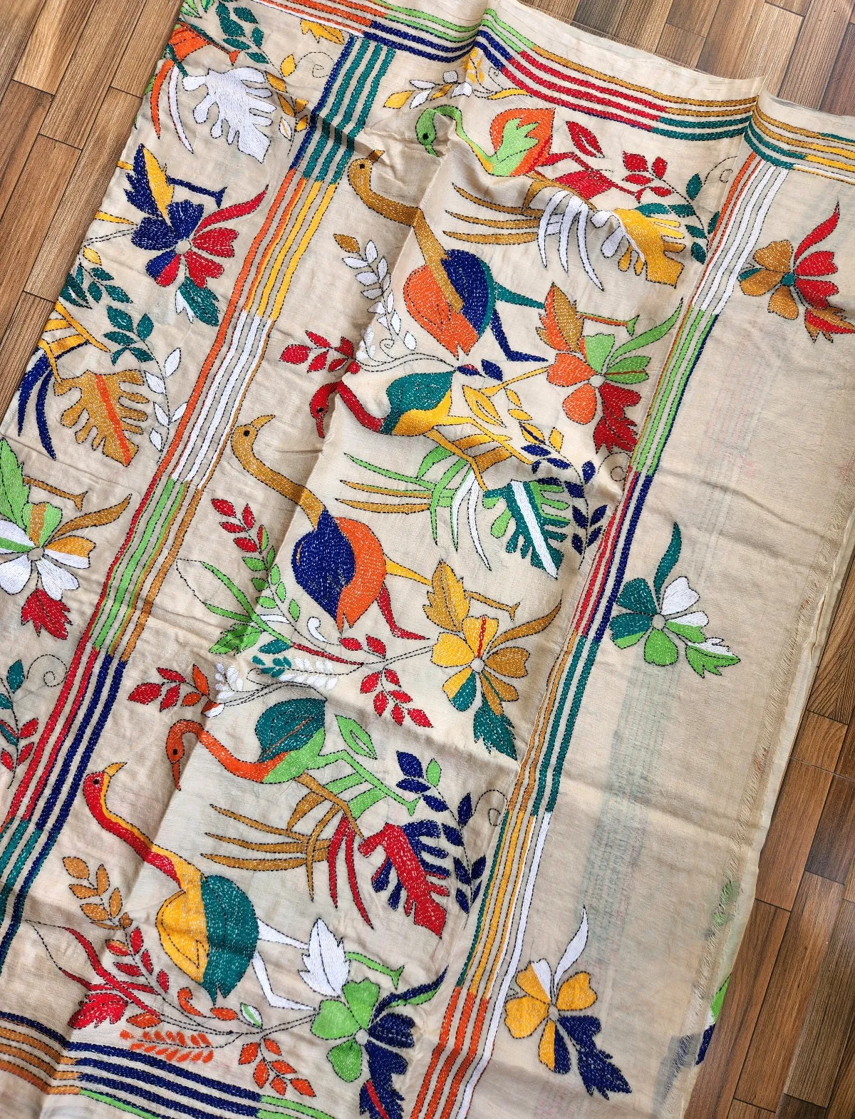 STORK FAMILY KANTHA SAREE