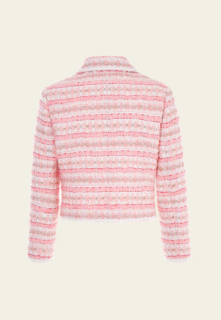 Stripe Tweed Pussy-bow Cropped Jacket