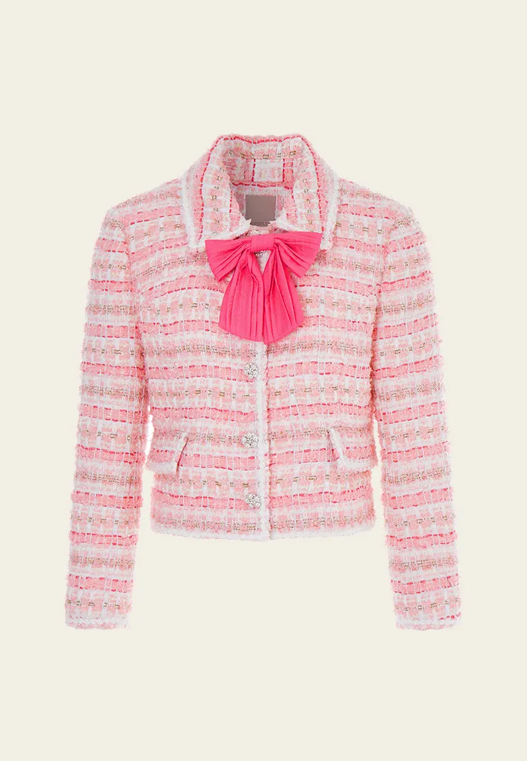 Stripe Tweed Pussy-bow Cropped Jacket