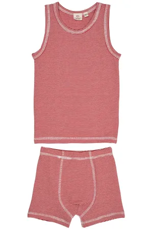 STRIPED BOY UNDERWEAR SET - RED/CREAM STRIPE