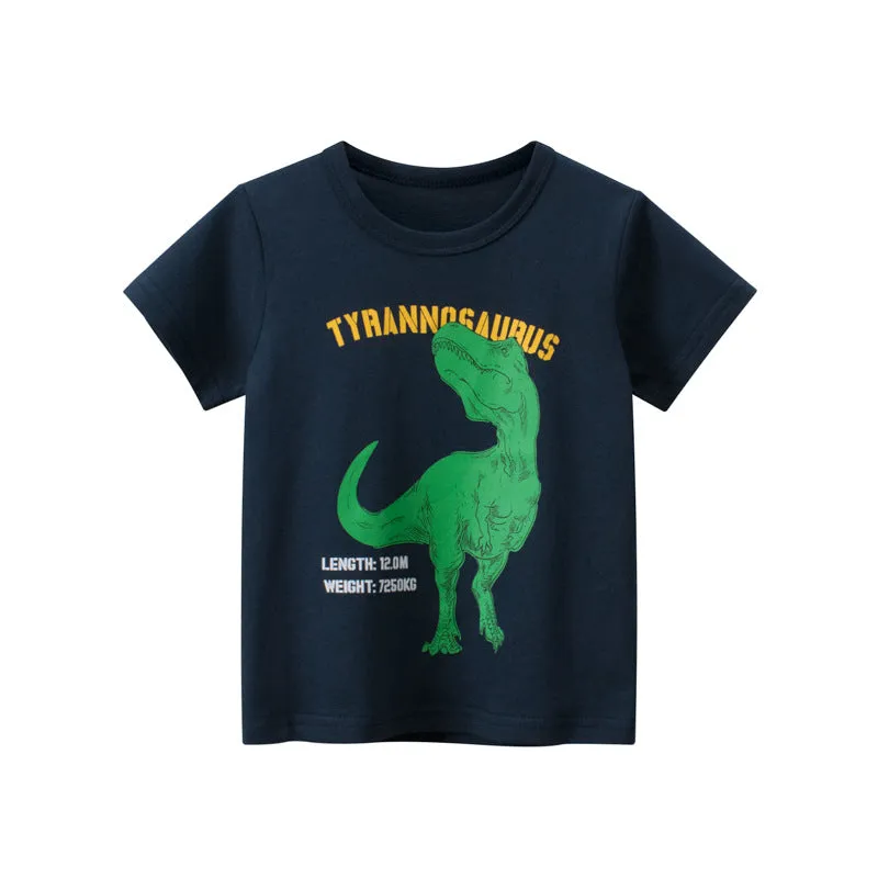 Summer Children Dinosaur Cartoon Round Neck Short Sleeve T-Shirts