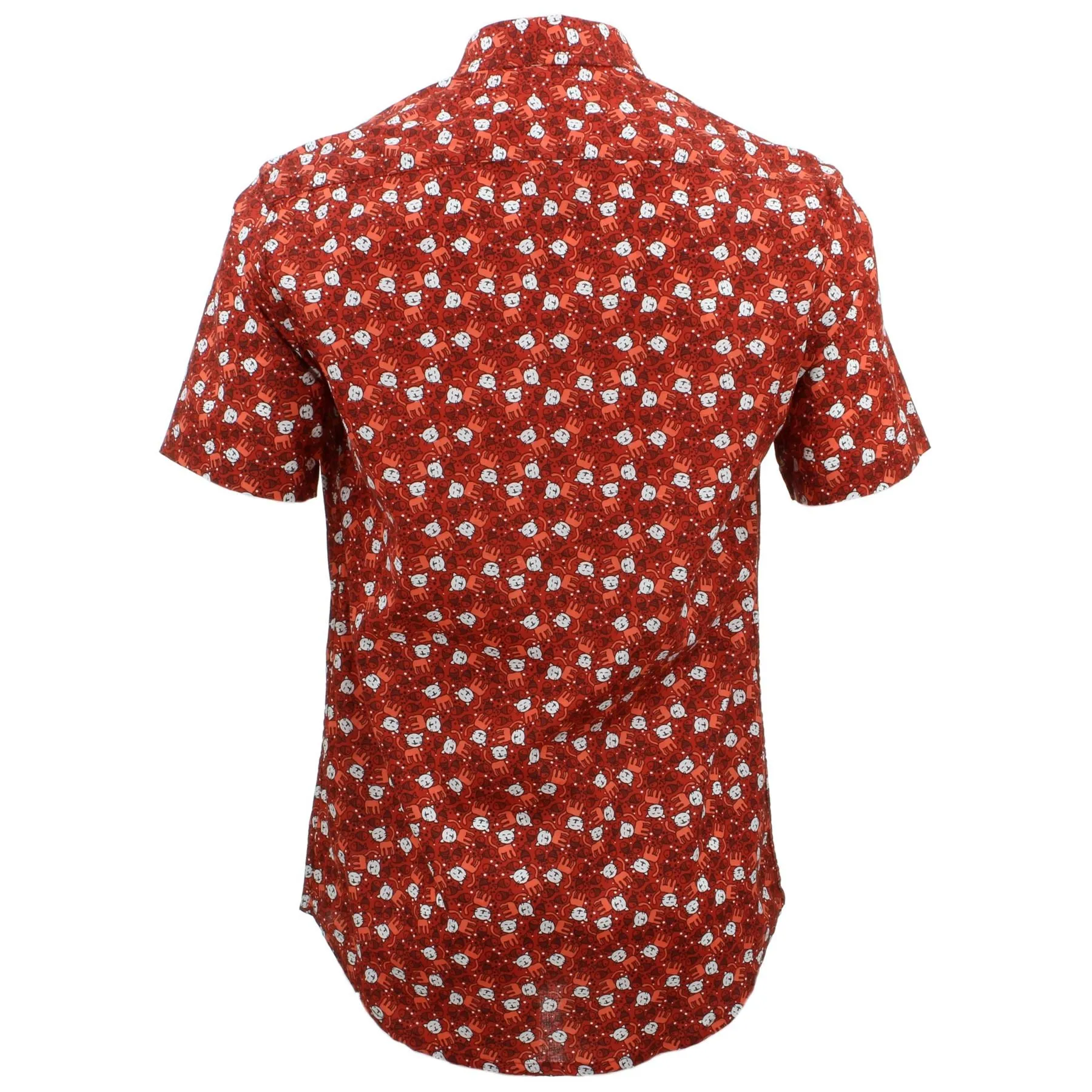 Tailored Fit Short Sleeve Shirt - Orange Cats & Fish