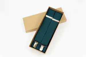 TEAL GREEN Y-back wedding suspenders for groomsmen and groom - Teal green linen braces for men and boys