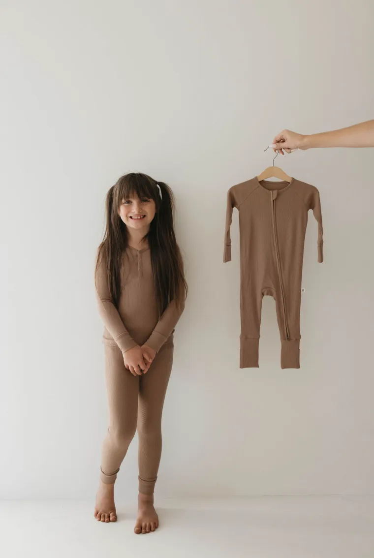 Two Piece Bamboo Pajamas | Ribbed Milk Chocolate