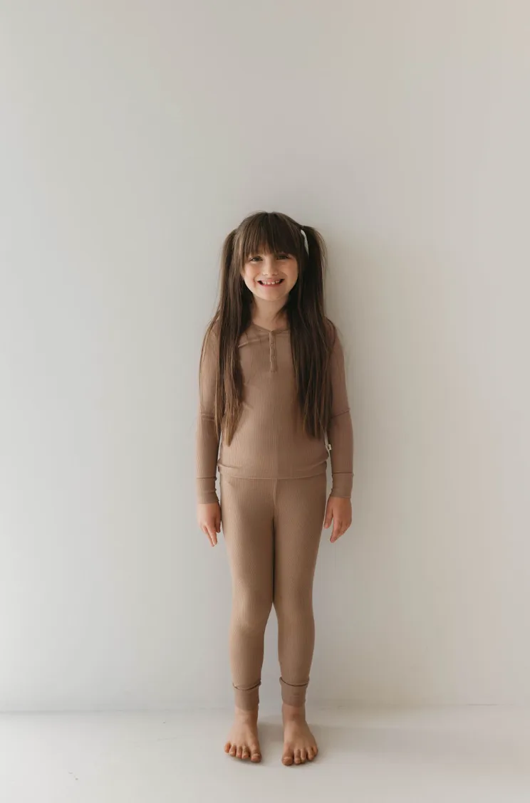 Two Piece Bamboo Pajamas | Ribbed Milk Chocolate