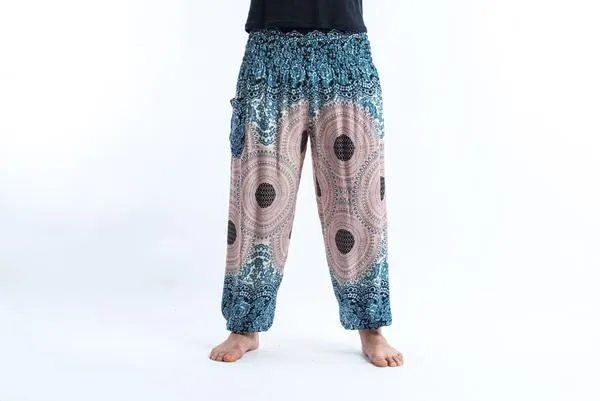 Unisex Geometric Mandalas Harem Pants in Silver Gray