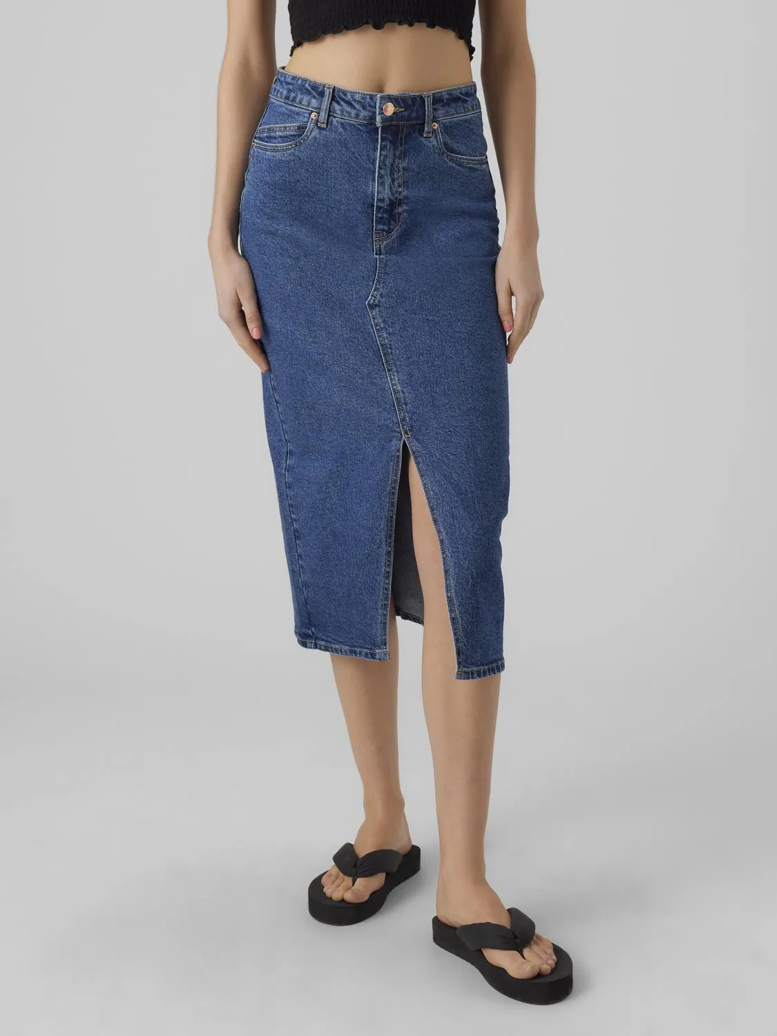 Veri Calf Denim Skirt - Medium Blue