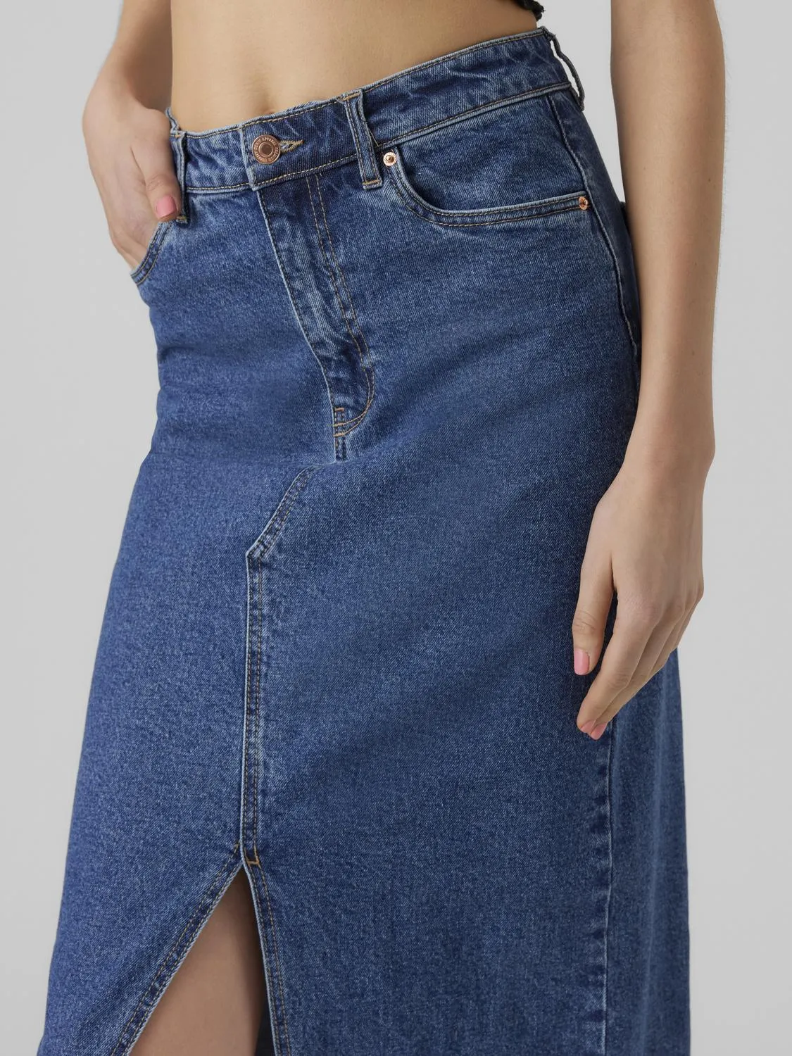 Veri Calf Denim Skirt - Medium Blue