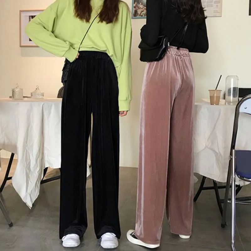 Vintage Velvet High Elastic Waist Loose Pants