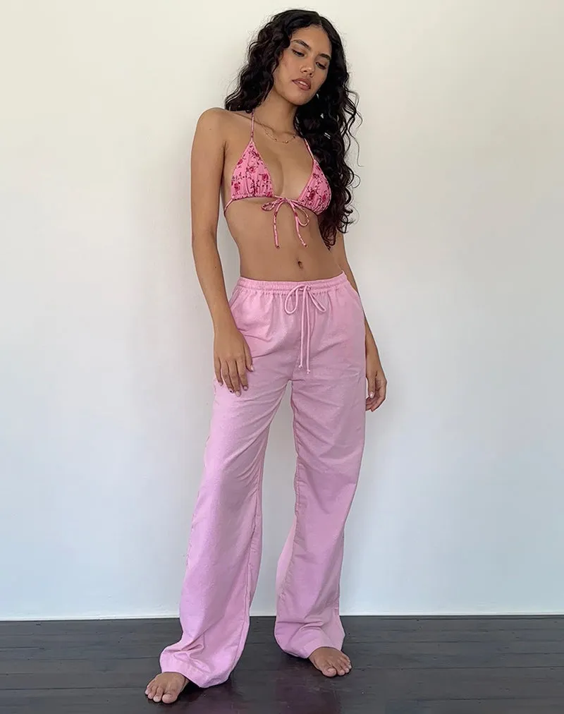 Wasic Wide Leg Linen Trouser in Flamingo Pink