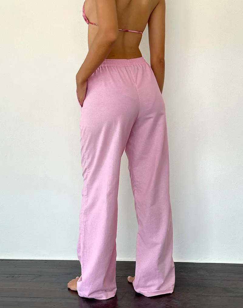 Wasic Wide Leg Linen Trouser in Flamingo Pink