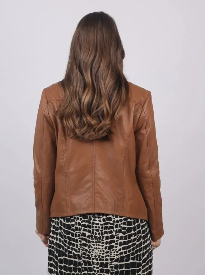 Woman Winter Fashion Leather Jacket | Cognac 100% Leather GIA