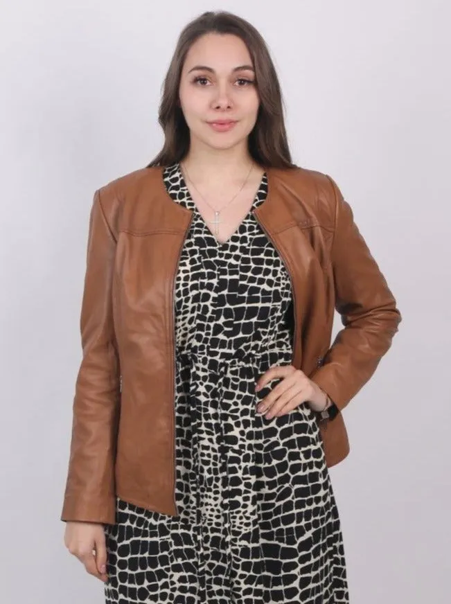 Woman Winter Fashion Leather Jacket | Cognac 100% Leather GIA