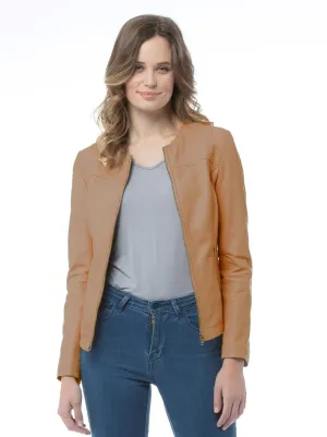 Woman Winter Fashion Leather Jacket | Cognac 100% Leather GIA